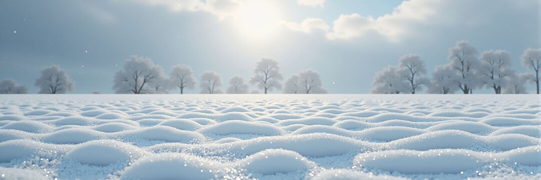 Glittering and Iridescent Snow under Sunlight on a Pristine White Field. Bright and Sunny Winter Day - banni&egrave;re de paysage enneig&eacute;,  fond d&rsquo;hiver - Winterbanner