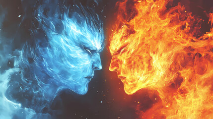 Clash of elemental forces: fire vs. ice. fire and ice battle. illustration. Elemental Forces. Illustration