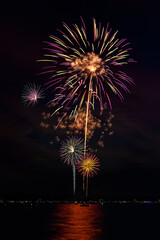 Fireworks Against Sky with Boats and Reflections 84-05