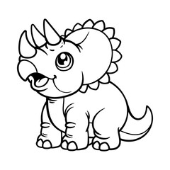 fun cartoon triceratops dinosaur mascot isolated drawing line style sketch classic vintage design illustration