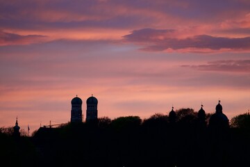 Munich Frauenkirche, sunset purple