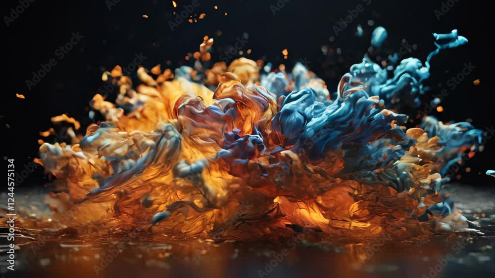 Poster Splash Simulation Showcasing Dynamic Motion and Vibrant Colors in an Abstract Setting