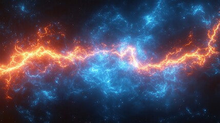 Naklejka premium Abstract cosmic scene with vibrant blue and orange energy patterns.