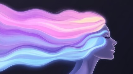 Obraz premium Serene woman with flowing, pastel-colored hair, profile view. Dreamy, abstract artwork.