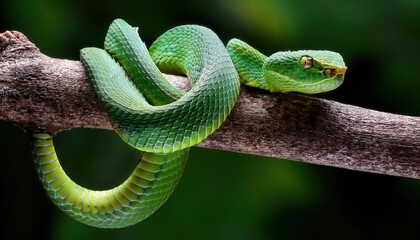 Striking Green Pitviper, Trimeresurus Albolabris, Caught in the Tropical Rainforests Lush Greenery, Demonstrating Its Camouflage Skills Amidst Vibrant Foliage.