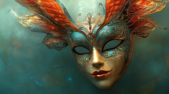Mystical masquerade mask art underwater fantasy digital artwork surreal environment close-up view enchantment concept