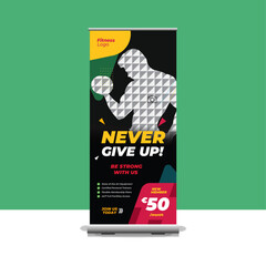 Creative Standee Design Template. Attractive Banner Template designs. Modern minimal Fitness Roll Up Stand Banner Template design for social media promotion ads.