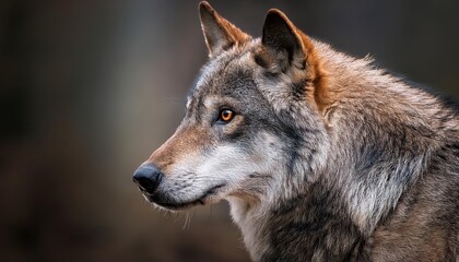 Striking Grey Wolf Portrait Canis lupus in Grayscale Majesty, Frozen in a Winter Forest Backdrop at Twilight
