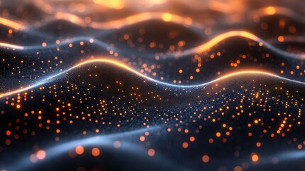 Abstract waves of light and particles creating a dynamic visual effect.