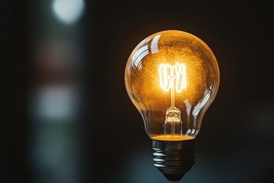 Warm glow of a vintage light bulb illuminating a dark room in a cozy setting at evening time - Powered by Adobe