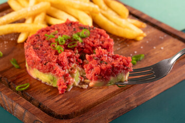 Vegan version of steak tartare with tomatoes and avocado