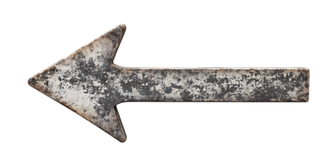 Rusty and Aged Left Arrow Metal Sign with Grunge Texture on White Background