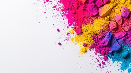 Fototapeta premium India Holi Festival Celebration Happiness Color Culture Powder Energy Vibrant colored powders scattered on surface.