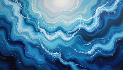 Dynamic ocean waves in rich blue textures, motion and depth