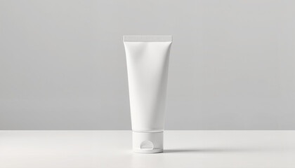 White cosmetic tube on minimalist background