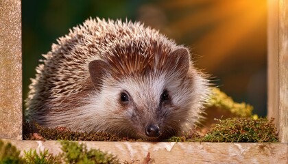 Fototapeta premium Wild and Free A Captivating Encounter with a European Hedgehog in its Natural Habitat, Caught in the Soft Twilight Glow of Georgia Woods.