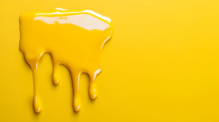 Yellow paint drips on yellow background, copy space