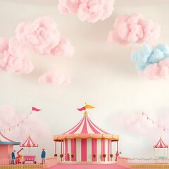 Obraz premium Pink Carousel Amidst Pastel Cloudscape Dreamland