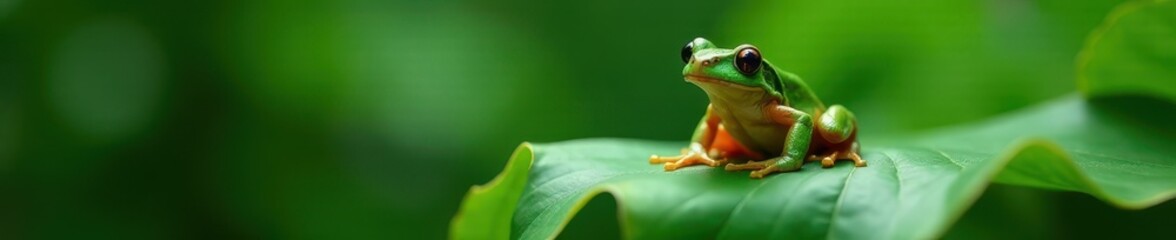 Fototapeta premium Tadpole frog sitting on a large leaf in the rainforest, animal, rainforest, nature