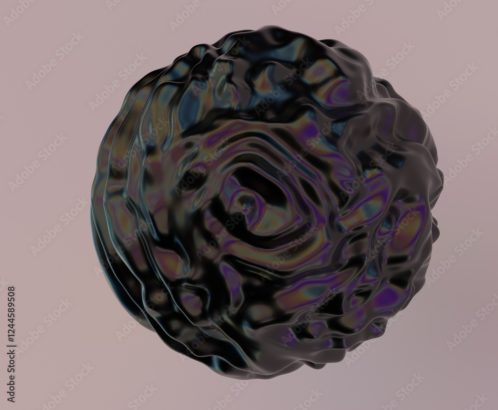 Poster abstract 3d illustration of futuristic glitchy black sphere with ripples and distortions. an image o