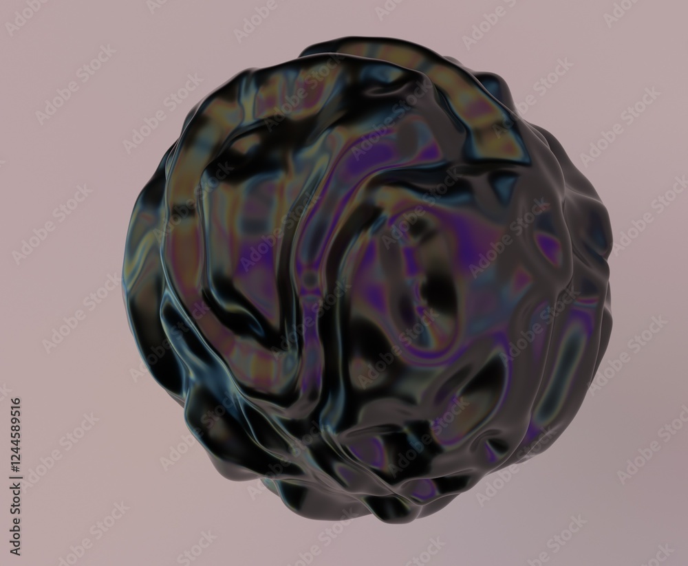 Poster abstract 3d illustration of futuristic glitchy black sphere with ripples and distortions. an image o