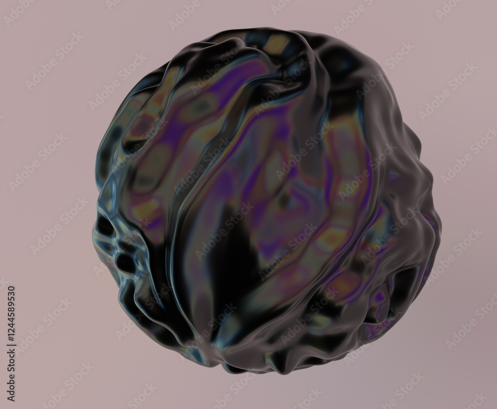 Poster abstract 3d illustration of futuristic glitchy black sphere with ripples and distortions. an image o