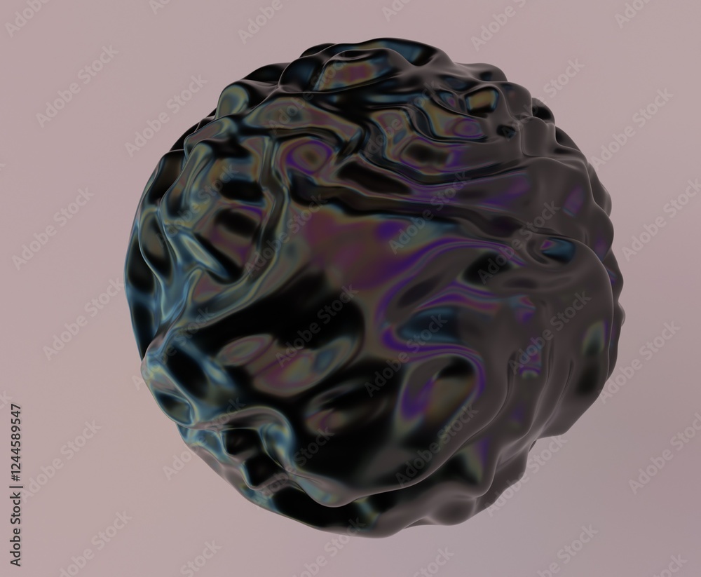 Poster abstract 3d illustration of futuristic glitchy black sphere with ripples and distortions. an image o
