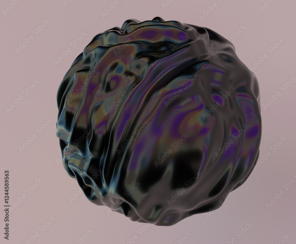 Poster abstract 3d illustration of futuristic glitchy black sphere with ripples and distortions. an image o