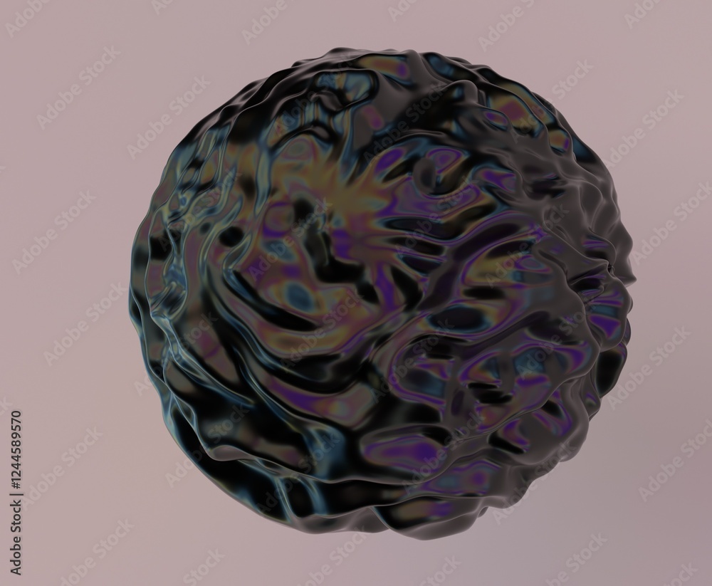 Poster abstract 3d illustration of futuristic glitchy black sphere with ripples and distortions. an image o