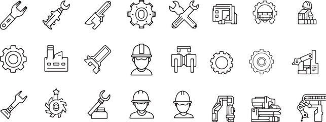 Set of Mechanic Tools and Factory Icons Vector Art Illustration with white background