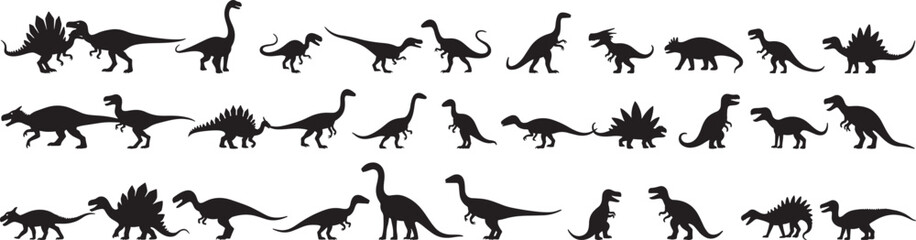 Dinosaur Silhouettes Vector Art Illustration With White Background