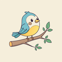 Cute Bird On Branch Cartoon Vector Icon Illustration Animal Nature Icon Concept