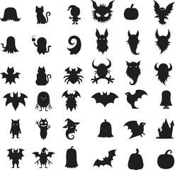 Silhouette set of Halloween Icon vector art illustration with white background 