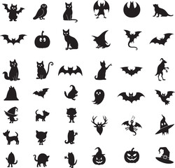 Silhouette set of Halloween Icon vector art illustration with white background 