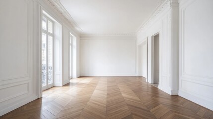 Obraz premium Minimalist living room in a modern house with white walls, clean lines, and simple, elegant decor. A bright, spacious space that reflects contemporary style and sophistication