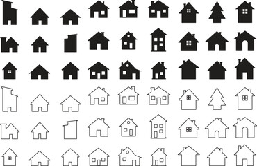 Silhouette set of House icons and symbol vector art illustration with white background