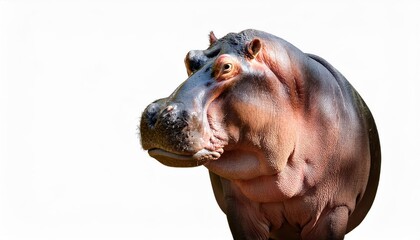 Striking Hippopotamus Isolated on a White Background, Showcasing Power and Grace in High Contrast