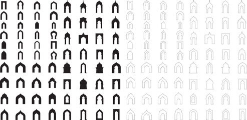 Silhouette collection of Arch Door Icons vector art illustration with white background