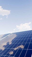 Closeup of surface of blue photovoltaic solar panels mounted on building roof for producing clean ecological electricity. Production of renewable energy concept.