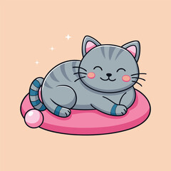 Cute Cat Playing On Pillow Cartoon Vector Icon Illustration Animal Nature Icon Concept Flat Style
