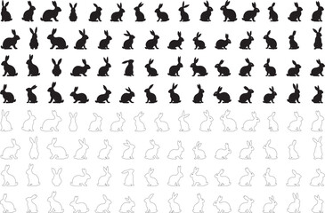 Silhouette set of Rabbit icon vector art illustration with white background