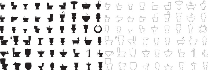 Silhouette set of Toilet and Bathroom Icon vector art illustration, Toilet vector shape, Bathroom icon shape with white background