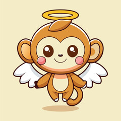Cute Angel Monkey Flying Cartoon Vector Icon Illustration Animal Holiday Icon