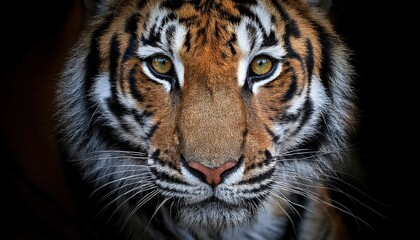 Fototapeta premium Striking CloseUp of a Tigers Fierce Countenance, Showcasing Intense Eyes and Majestic Whiskers, Set Against a Wild Backdrop of Golden Grasslands Under the Warm Sunlight.