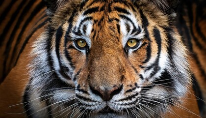 Naklejka premium Powerful Stare of a Bengal Tiger, Showcasing Vibrant Eyes and Fur Textures, Set against the Backdrop of an Indian Jungle with Lush Greenery.