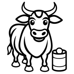 Bull Vector Illustration – Cartoon, Clipart & Line Art on White Background, Bold bull vector illustration in cartoon, clipart & line art style, isolated on a white background.