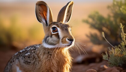 Mystical Jackrabbit Darting through the Moonlit Desert, Showcasing Vivid Hues and Textured Landscape in a Desert Night Scene, Capturing the Spirit of American Wilderness at Twilight.