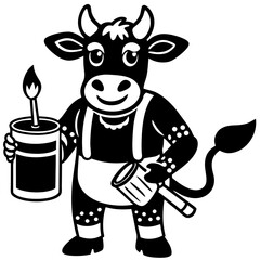 Fototapeta premium Cute Cow Vector Illustration – Cartoon, Clipart & Line Art on White Background, Cute cow vector illustration in cartoon, clipart, and line art style with a white background.