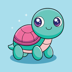 Cute Turtle Walking Cartoon Vector Icon Illustration