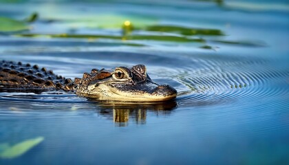 Slowmoving Juvenile Alligator Amidst Floridas Tranquil Lake, Capturing a Serene Moment in Natures Wilderness